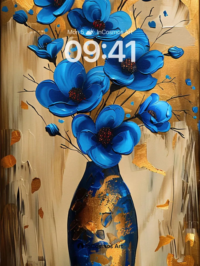 Golden Hush Wallpaper with Klein Blue Petals wallpaper for iPhone, iPad & Mac