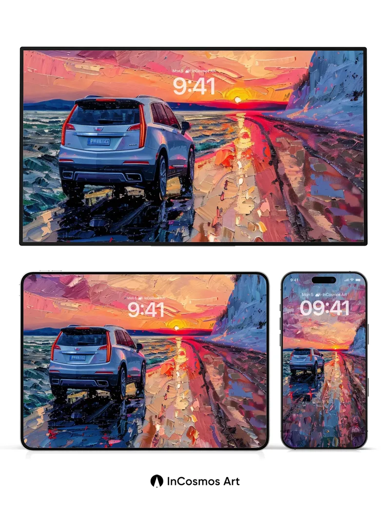 Sunset Mirage Wallpaper with Painted Roads