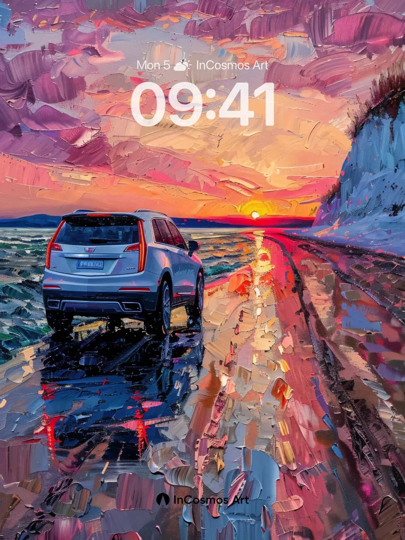 Sunset Mirage Wallpaper with Painted Roads