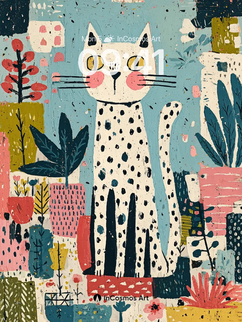 Whimsical Cat Wallpaper with Botanical Patterns wallpaper for iPhone, iPad & Mac