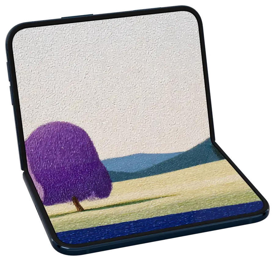 iPhone Duo seated, Velvet Trees wallpaper with the horizon on the fold